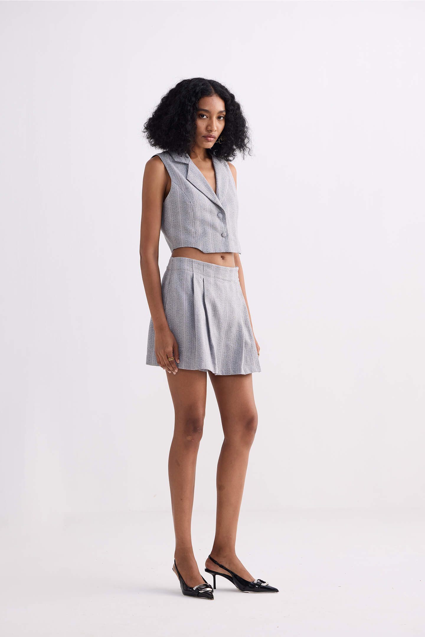 Cotton Tweed Skort in Grey - Image 7