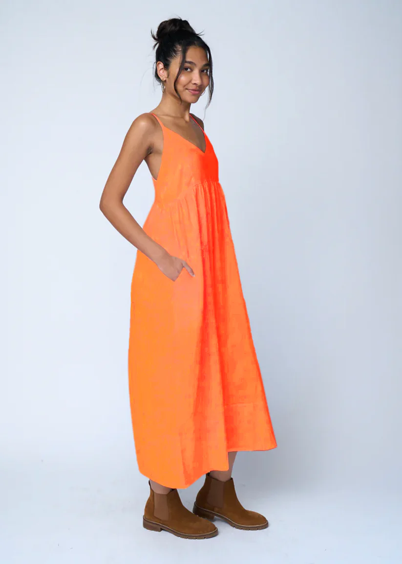 Hamptons Linen Dress - Papaya