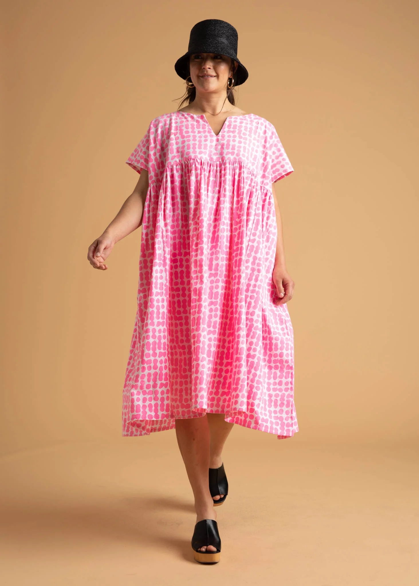 Meadow Dress - Messy Dots in Neon Pink