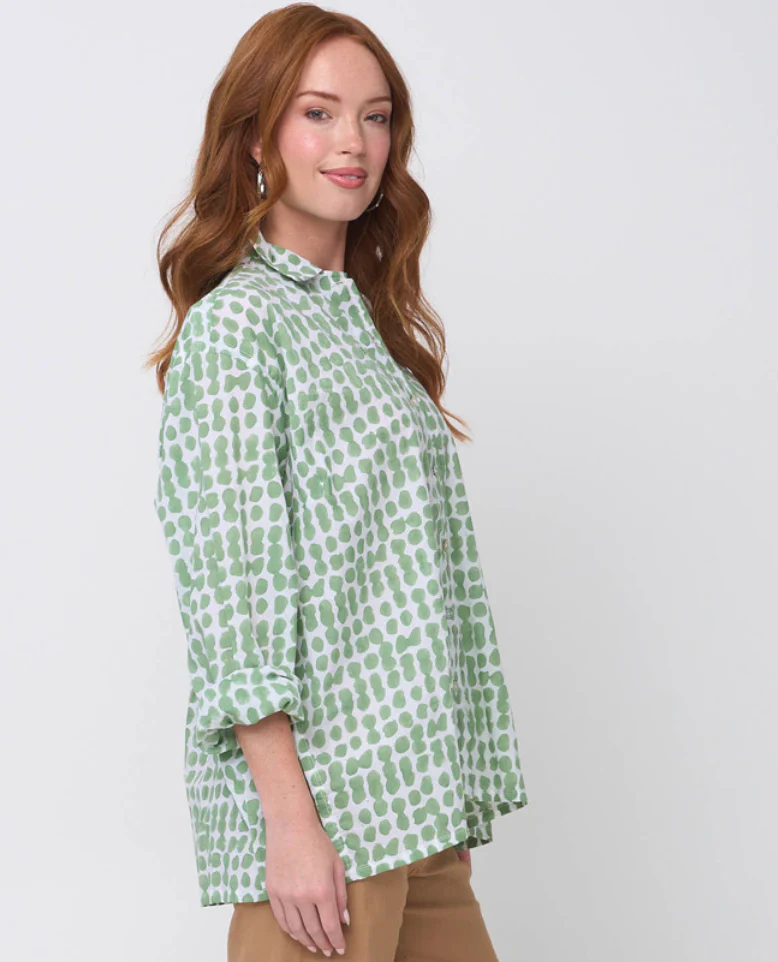Relaxed Boyfriend Shirt Messy Dot - Watercress